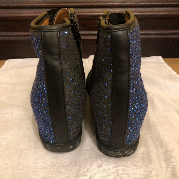 STUART WEITZMAN Girls Black High Top Sneakers Crystal Embellished Vance Wedge 3 - Picture 4 of 13